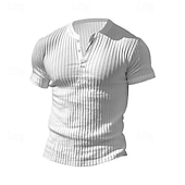 cheap Casual Henley Tee-Men&#039;s Button T Shirt T Shirt Henley Shirt Tee Short Sleeve V Neck Spring &amp; Summer Plain Pit Strip Fashion Designer Basic Vacation Street Going out Wine Black White Top Tee for Men