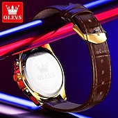 Χαμηλού Κόστους Ρολόγια Quartz-OLEVS Ανδρικό Ρολόι Κουρδιστό Μόδας Καθημερινής Χρήσης Φάση Σελήνης Λαμπερό Ημερολόγιο Χρονογράφος Ρολόι Δερμάτινο Λουράκι