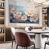 abordables Peintures fleurs/botaniques-Peinture à l&#039;huile de fleur blanche originale faite à la main sur toile décor d&#039;art mural rose peinture de fleur de texture épaisse pour la décoration intérieure avec cadre étiré/sans peinture de