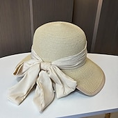 levne Party klobouky-Klobouky Doplňky do vlasů akryl / bavlna Sláma Kbelík Slamák Sluneční klobouk Ležérní Dovolená Elegantní retro S Stuhy Čistá Barva Přílba Pokrývky Hlavy