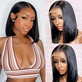 baratos Perucas de seda frontais de cabelo natural-Bob peruca de cabelo humano 13x4 hd peruca dianteira do laço 150 densidade sem cola pré arrancado com cabelo do bebê curto bob perucas para mulher