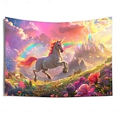 baratos tapeçarias de animais-Fantasia unicórnio pendurado tapeçaria arte da parede grande tapeçaria mural decoração fotografia pano de fundo cobertor cortina casa quarto sala de estar decoração