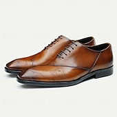 baratos Formal-Homens Sapatos sociais Couro Couro de grão integral italiano Confortável Antiderrapante Com Cadarço Preto Marron