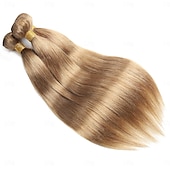 economico 3 ciocche di capelli veri tessitura-capelli brasiliani capelli umani 27# colore capelli castano chiaro 3 pacchi capelli lisci estensioni capelli umani