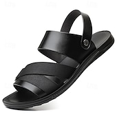 halpa Vapaa-ajan sandaalit-Miesten mustat slip-on-sandaalit säädettävillä hihnoilla ja pehmeällä pohjalla, minimalistiset avokärkiset kesäkengät rannalle, rentoon kävelyyn ja jokapäiväiseen käyttöön.
