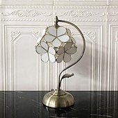 cheap Bedside Lamp-Sakura Tiffany Style Stained Glass Desk Lamp with Petal Lampshade Retro Pure Brass Base Switch Plug Decorative Desk Lamp AC100-240V Suitable for Study Bedroom Restaurant Coffee Table