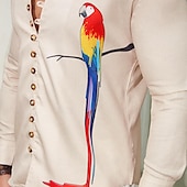 voordelige Vogels &amp; Dieren-Voor heren Papegaai Overhemd Hawaiiaans overhemd Aloha-shirt Lange mouw Overhemd Opstaand Modieus Ontwerper Casual Buiten Vakantie Straat Wit blauw Blauw / Wit S M L