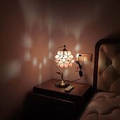 cheap Bedside Lamp-Sakura Tiffany Style Stained Glass Desk Lamp with Petal Lampshade Retro Pure Brass Base Switch Plug Decorative Desk Lamp AC100-240V Suitable for Study Bedroom Restaurant Coffee Table