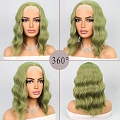 economico Parrucche lace sintetiche-Parrucca in pizzo sintetico Ondulato Stile 14 pollice Verde Parte di mezzo T parte Parrucca Da donna Parrucca Frutta verde