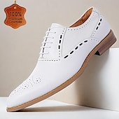 levne Formální-pánské bílé společenské boty brogue - klasický oxfordský design pro svatby, formální události a obchodní oblečení