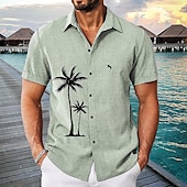 abordables Vacances-Homme Chemise Lin Chemise de plage Chemise hawaïenne Cocotier Extérieur Vacances Vert Manche Courte Mao Eté Printemps Vêtement Tenue Imprimer