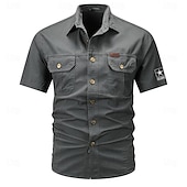  Homme 4 juillet, 250e anniversaire des États-Unis Drapeau national Chemise de travail Chemise Western Chemise Cargo Manche Courte Occasionnel Tactique Sortir Été Col Rabattu Boutons Imprimé Noir Vert