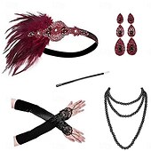 cheap Accessories and More-1920s The Great Gatsby Outfits Flapper Headband The Great Gatsby Wedding Guest Collarless Women&#039;s Halloween Carnival Masquerade Party Masquerade Wedding Reception Adults&#039; Gloves Necklace Earring All