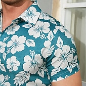 cheap Home-Men&#039;s Linen Shirt Summer Shirt Casual Shirt Beach Shirt Summer Hawaiian Shirt Flower / Plants Vacation Hawaiian Blue Short Sleeve Lapel Spring &amp; Summer Clothing Apparel Print