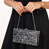 cheap Clutches &amp; Evening Bags-Chic Glitter Evening Clutch with Chain Strap - Elegant Women&#039;s Sparkle Party Purse