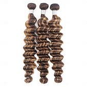 economico 3 ciocche con closure-3 fasci di capelli umani con mèches p4/27, extension di capelli umani sciolti e profondi con chiusura 4*4 per donne nere