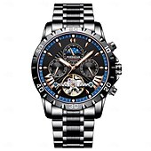 economico Orologi meccanici-poedagar orologio meccanico da uomo orologio da polso casual alla moda orologio automatico a carica automatica con fasi lunari luminoso orologio in acciaio impermeabile