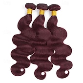 preiswerte 3 Bündel Echthaargewebe-Burgunderrote Haarbündel mit Ombre-Farbe, brasilianisches 99j-Menschenhaar, gewelltes Echthaar, Weave-Bündel, Remy-Menschenhaar, Extensions, 3 Stück