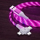 tanie Kable do telefonów komórkowych-Szybki kabel przepływowy 3A LED - potrójna synchronizacja USB z błyskawicą  &amp; ładowanie - moc 10-20 W, trwały abs, uniwersalna kompatybilność