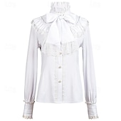 preiswerte Oberteile-Retro Vintage Mittelalterlich Renaissance Bluse / Hemd Pirat Prinzessin Einfarbig Damen Seeräuber königlich Steampunk Halloween Karneval Maskerade Alltagstauglich Erwachsene Hemd