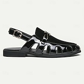 billiga Kjol sandaler-Herr Sandaler Romerska skor PU Läder Andningsfunktion Bekväm Halksäker Spänne Svart Vit