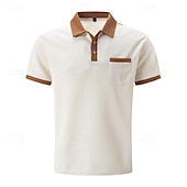 preiswerte Klassisches Poloshirt für Herren-Herren Waffel-Poloshirt Golfhemd Arbeit Casual Kargen Kurzarm Basic Modern Farbblock Patchwork Taste Frühling Sommer Regular Fit Schwarz Weiß Blau Khaki Grau Waffel-Poloshirt
