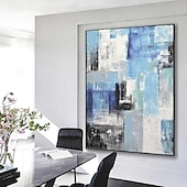 preiswerte Ölgemälde-abstraktes Skyline-Gemälde, handgemalt, extragroßes Wandkunst-Gemälde, handgemachtes blaues Landschaftsgemälde auf Leinwand, großes Wandkunst-blaues abstraktes modernes Gemälde für Schlafzimmer,