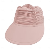 preiswerte Heizen und Kühlen-Modischer, einfarbiger UV-Sonnenschutz für Damen mit breiter Krempe, Visier, modischer Aufdruck, geraffter Sonnenschutz, leerer Sommer-Strandhut