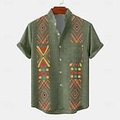 Férfi Ing Gombos póló Rövid ujjú Szüret Alkalmi Törzsi Vakáció Napi Nyár Tavasz Álló gallér nagypapa gallér Nyomtatott Lóhere Khakizöld Bézs olcso Etnikai minta-Férfi Ing Gombos póló Rövid ujjú Szüret Alkalmi Törzsi Vakáció Napi Nyár Tavasz Álló gallér nagypapa gallér Nyomtatott Lóhere Khakizöld Bézs