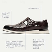 billiga Premium läder sandaler-Herr Sandaler Romerska skor Läder Andningsfunktion Bekväm Halksäker Spänne Kaffe