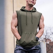 billige Treningsskjorter uten armer-Herre Singleter Vest topp Underskjorte Ermeløs skjorte Ermeløs Med hette Vår sommer عادي Mote Designer Grunnleggende Lomme foran Feriereise Gate Ut på byen Svart Militærgrønn Grå Topp T-skjorte for