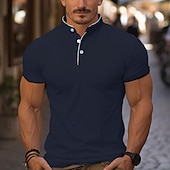 cheap Sports-Men&#039;s Golf Shirt Golf Polo Work Casual Stand Collar Short Sleeve Basic Modern Color Block Patchwork Button Spring &amp; Summer Regular Fit Wine Pink Navy Blue Green Golf Shirt