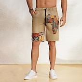 baratos Retro Vintage &amp; Ética-shorts masculinos shorts de verão shorts de praia com cordão cintura elástica mapa africano impressão estilo étnico respirável macio curto casual diário férias roupas de grife