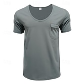 cheap Basic T shirts-Men's T Shirt Tee Short Sleeve Shirt Tee Top Short Sleeve V Neck Spring &amp; Summer Plain Fashion Designer Basic Front Pocket Vacation Street Going out Black White Blue Top Tee for Men
