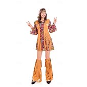 levne 70. léta 20. století-Retro 60. léta Hippie Šaty Cosplay kostým Čelenka Hippie Disko Dámské Dívčí Třásně předvečer Všech svatých Karneval Plesová maškaráda Výkon Plesová maškaráda Běžné / Denní Dospělé Šaty Kryt obuvi
