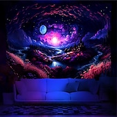 رخيصةأون Tapestries Blacklight-نسيج أسود يتفاعل مع الأشعة فوق البنفسجية ويتوهج في الظلام، حفلة مضيئة، شجرة نيون كون، قمر، مخدر، ضبابي، نسيج معلق، لوحة جدارية فنية لغرفة المعيشة