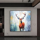 cheap Oil Paintings-Handmade Abstract Deer Oil Painting on Canvas Textured Wall Art Animal Painting Textured Deer Painting Abstract Wall Art Textured Bird parrots oil painting for Wall Decor Gift
