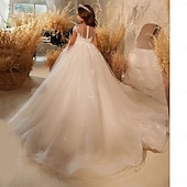 baratos Vestidos para Menina das Flores de Casamento-Vestido de Baile Comprimento do Joelho Menina das Flores Quinceanera Frozen Elsa Meninas Vestido de Prom Fofo Tule com Pregas Estilo Real Tutu Ajuste de 3-16 Anos