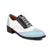 preiswerte Damenhausschuhe und -halbschuhe-Damen Halbschuhe Retro Bullock Schuhe Täglich Farbblock Schnürsenkel Blockabsatz Runde Zehe Vintage Brautkleider schlicht Wanderschuhe PU Schnürsenkel Schwarzes Gold Schwarz / weiss Rosa