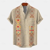 Férfi Ing Gombos póló Rövid ujjú Szüret Alkalmi Törzsi Vakáció Napi Nyár Tavasz Álló gallér nagypapa gallér Nyomtatott Lóhere Khakizöld Bézs olcso Etnikai minta-Férfi Ing Gombos póló Rövid ujjú Szüret Alkalmi Törzsi Vakáció Napi Nyár Tavasz Álló gallér nagypapa gallér Nyomtatott Lóhere Khakizöld Bézs