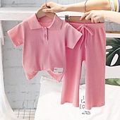 preiswerte Sets-2 Stück kinderkleidung Mädchen Feste Farbe Hosenanzug einstellen Kurzarm Modisch Outdoor 3-7 Jahre Sommer Rosa Grün Grau