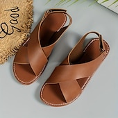 cheap Women&#039;s Flats-Women&#039;s Flat Sandals Boho Sandals Summer Beach Shoes Plus Size Cross Strap Sandals Casual Slingback Summer Sandals Black Brown