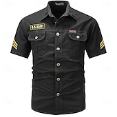 cheap Men&#039;s Western Shirts-Men&#039;s Army Work Shirt Western Shirt Button Up Shirt Short Sleeve Casual Tactical Sports &amp; Outdoor Going out Summer Spring Turndown Print Black Army Green Khaki Dark Blue Beige