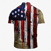  4 juli 2026 250:e Herr Amerikanska flaggan Veteraner Pikétröjor Golftröja Kortärmad Polotröjor Skjortor med krage Ledigt Streetwear Semesterkläder Festkläder 3D-utskrift Knappar Vår & sommar Brun Kaki