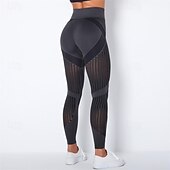 cheap Yoga Leggings &amp; Tights-Women&#039;s Yoga Pants Yoga Leggings Mesh Patchwork High Waist Yoga Gym Workout Pilates Tights Color Block Dark Grey Black Army Green Spandex Sports Activewear Stretchy Slim