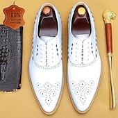levne Formální-pánské bílé společenské boty brogue - klasický oxfordský design pro svatby, formální události a obchodní oblečení