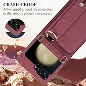 levne Pouzdra pro Samsung-telefon Carcasă Pro Samsung Galaxy Z Flip 6 Z Flip 5 Z Flip 4 Z Flip 3 Zadní kryt se stojánkem s poutkem na zápěstí Slot pro kartu Retro TPU Kov PU kůže