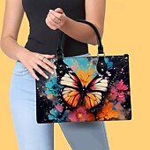 billiga Hand- och toteväskor-Dam Handväska Crossbody-väska Axelväska Boston väska PU läder Handla Dagligen Helgdag Tryck Stor kapacitet Multi Carry Fjäril Blommor Ljusröd Blå