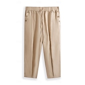 economico Vacanza-Per uomo Pantaloni di lino Pantaloni Pantaloni estivi A cordoncino Vita elastica Liscio Comfort Traspirante Lunghezza intera Informale Giornaliero Per eventi Di tendenza Classico Bianco Blu