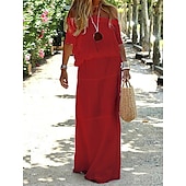 preiswerte Kleider aus Baumwolle und Leinen entwerfen-Damen Maxikleid Leinen-inspirierte Kleider Weißes Kleid Freizeitkleid Sommerkleid Streetwear Maxi Lässig Urlaub Straße Ferien Normale Passform Halbarm Schulterfrei Schwarz Weiß Rote Khaki Sommer